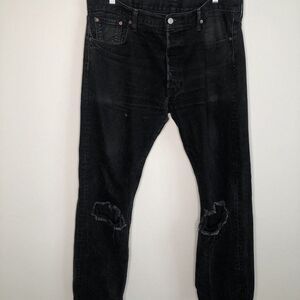 Levi's 501 Jeans Size 38X32 Mens Button Fly Black Straight Leg Denim Distressed